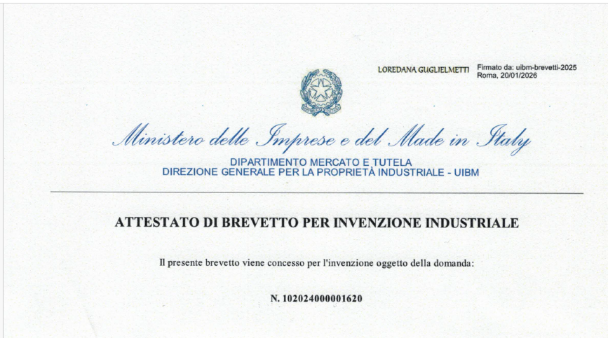 Attestato di brevetto per invenzione industriale UIBM – SystemCo (n. 10202400001620)